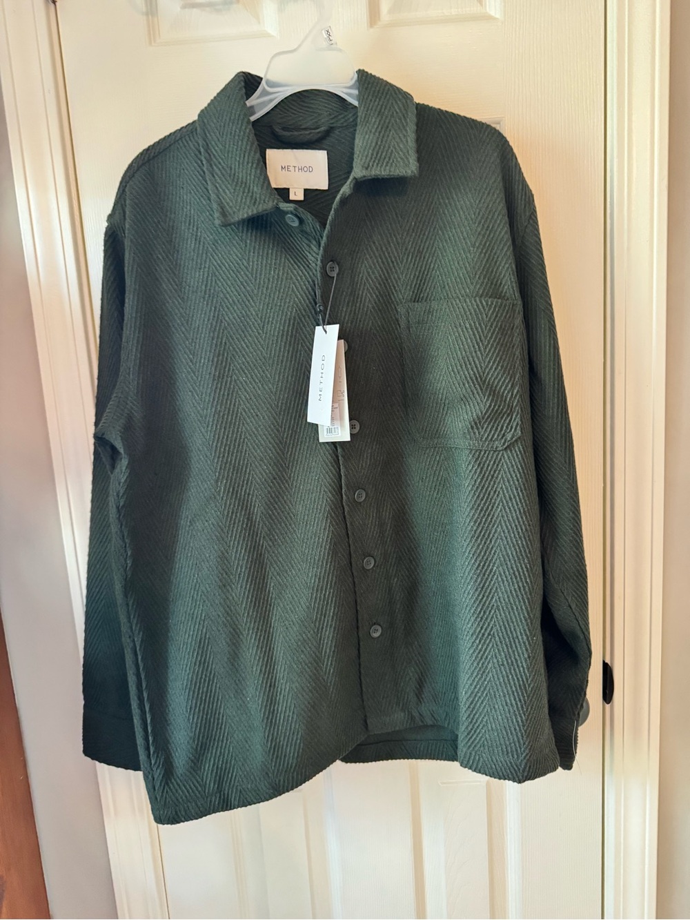 METHOD SOHO Men's Dark Green Herringbone Shirt Jacket